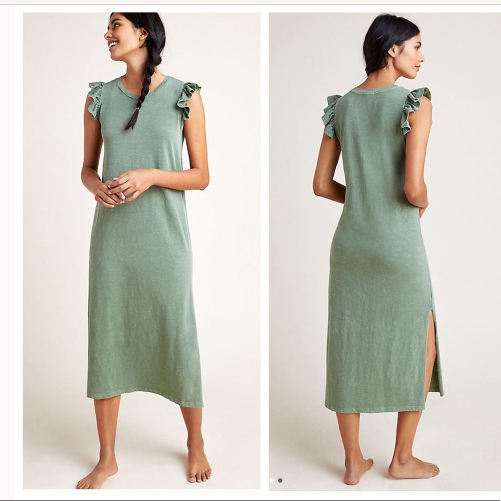 Sundry Sage Green Ruffle-Sleeve Midi Dress